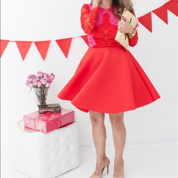 Red and pink neoprene lace ASOS  dress - Picture 3 of 4